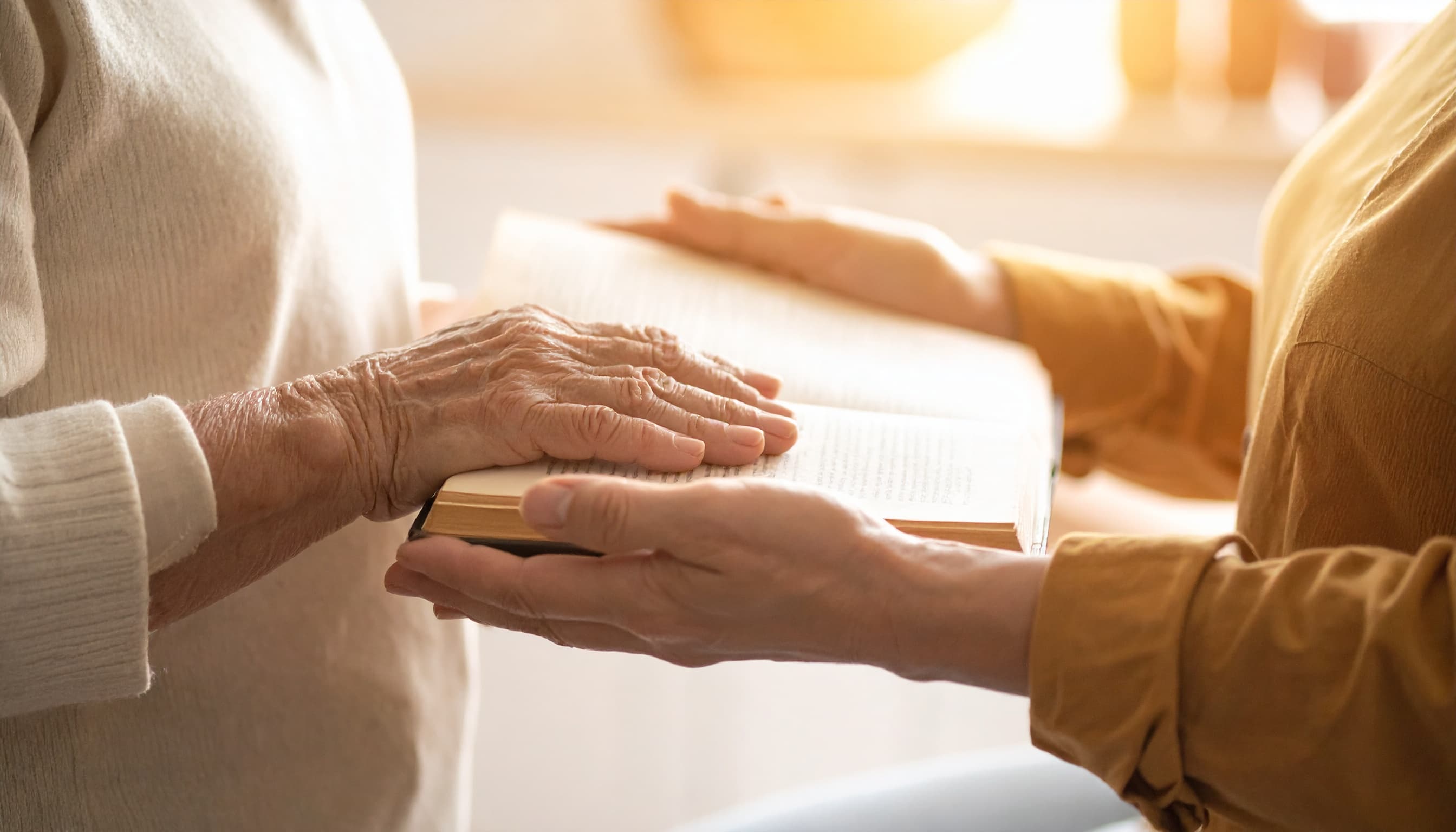 Two hands holding a recipe book